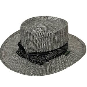 Chi Chi Silver Derby Hat with Black Band Women's‎ Small/Medium